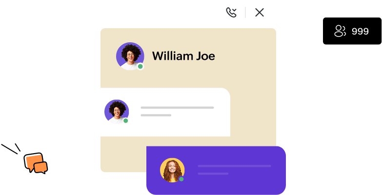 A chat tool with chat bubbles of William Joe and his buddy chatting - William Joe has 999 contacts