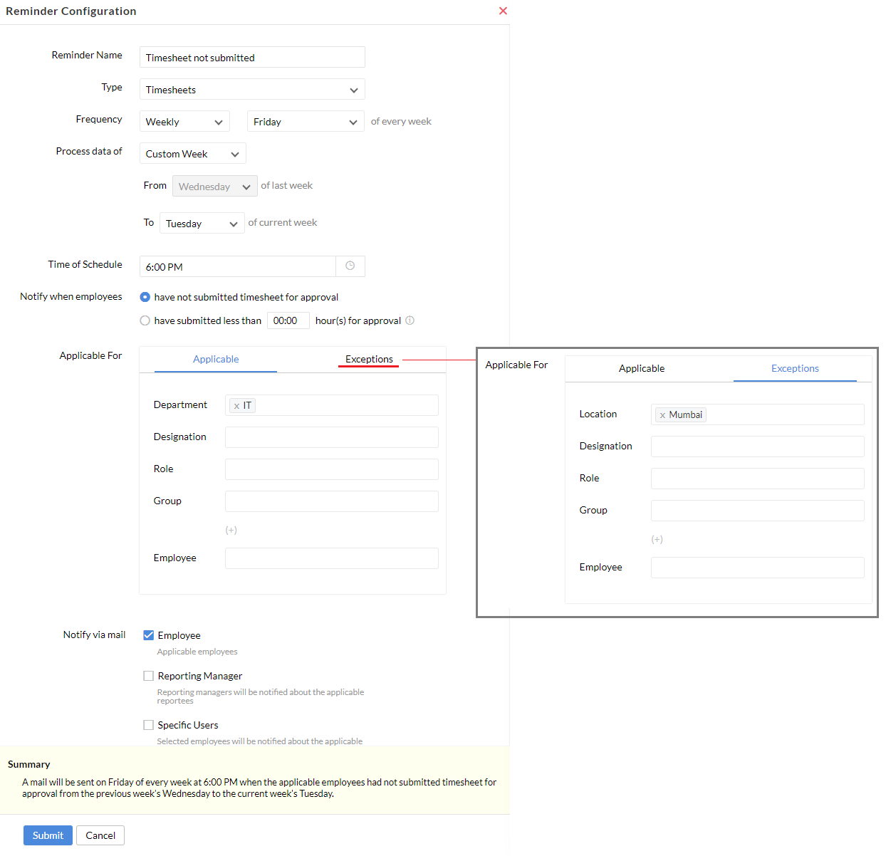 Resolve Timecard Exceptions - Hourly Timecard