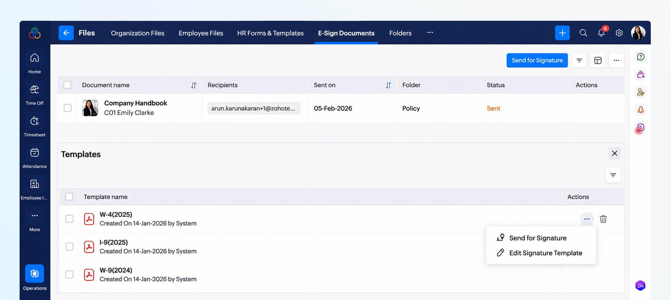 Employee onboarding preview in Zoho People