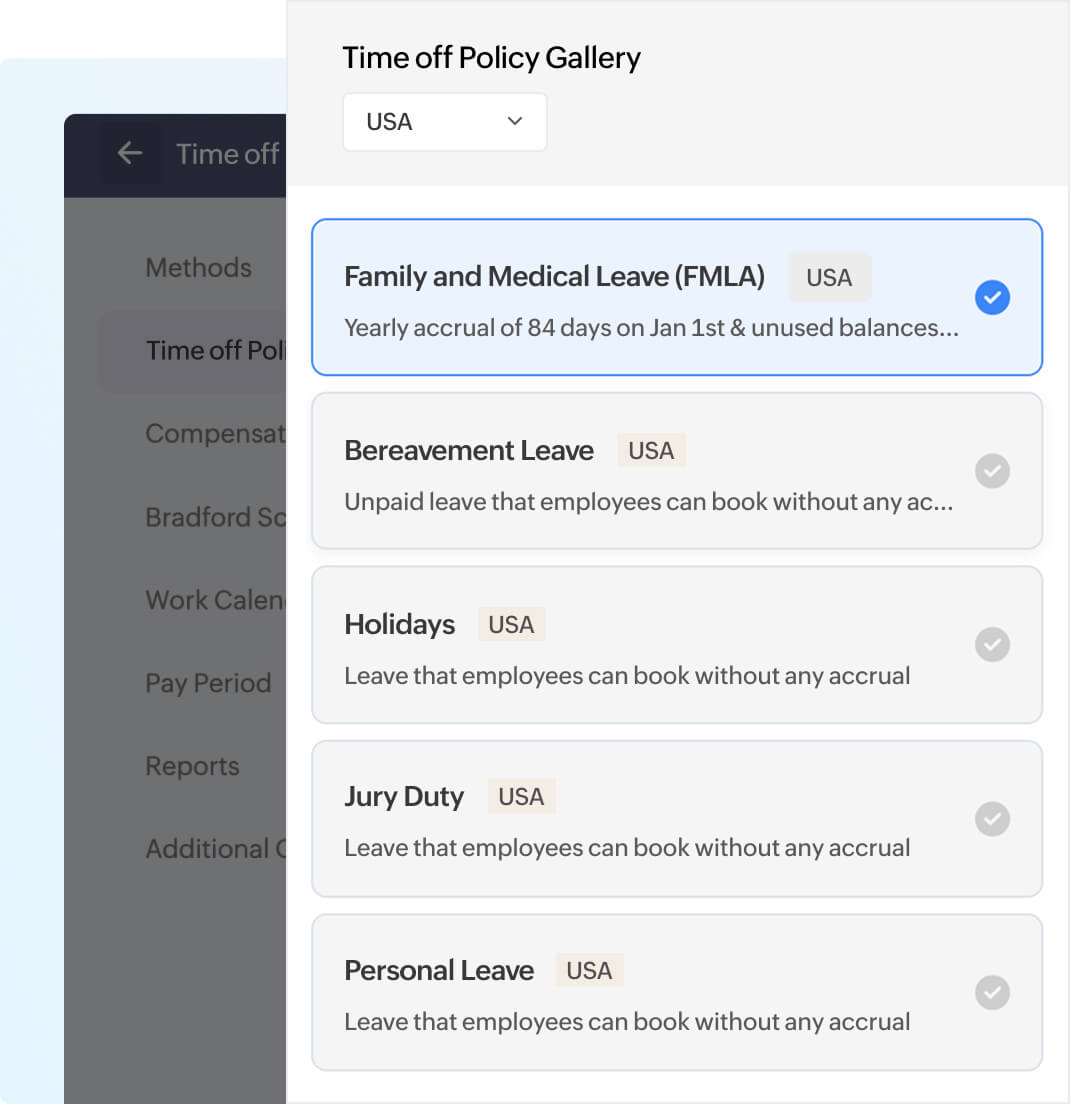 Time-off policy configuration in Zoho People