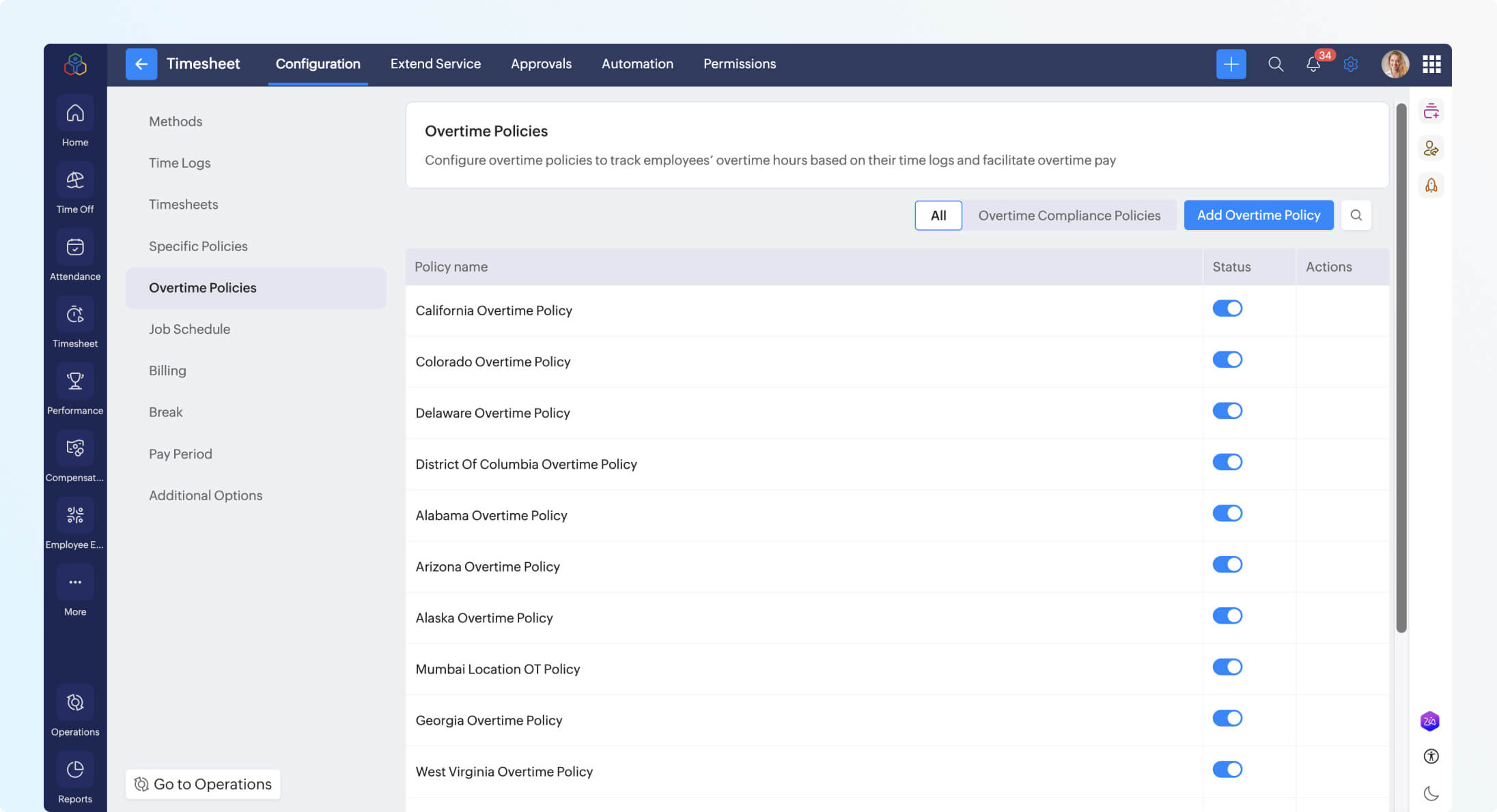 Overtime compliance policies in Zoho People