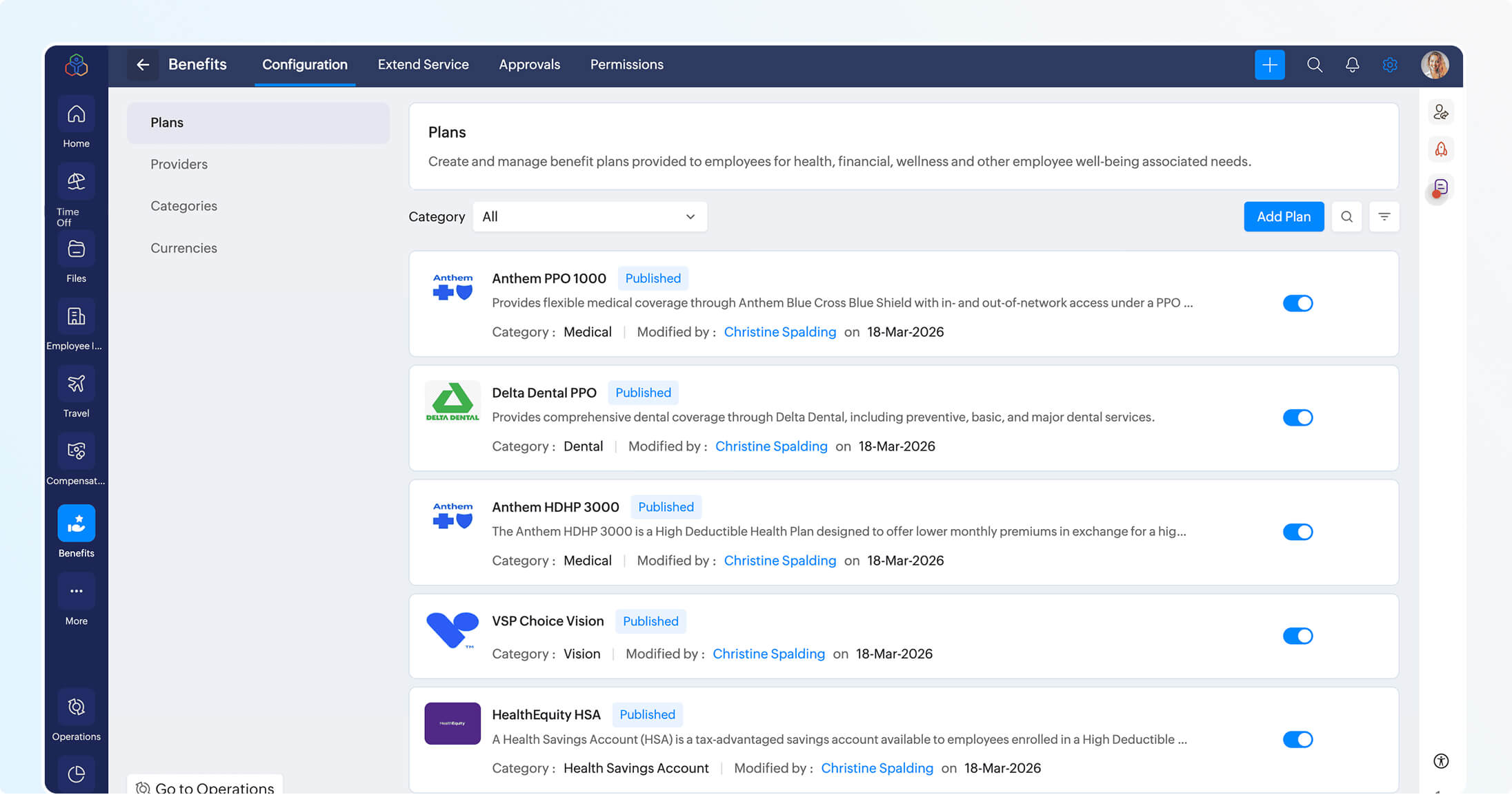 Benefit plan configuration in Zoho People