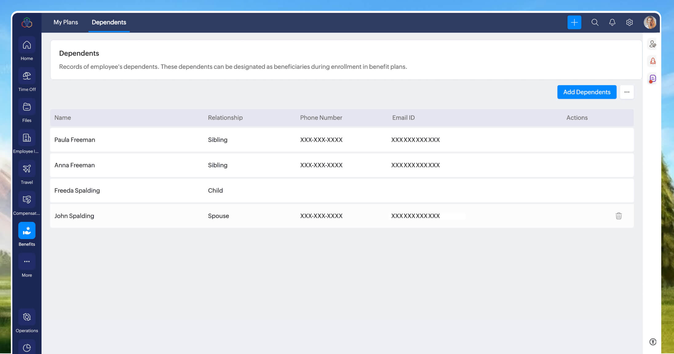 Beneficiary dependents in Zoho People