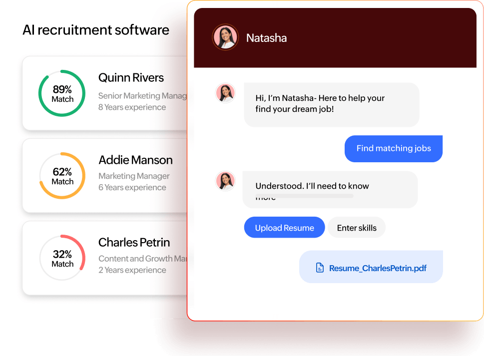 AI candidate matching and recruitment chatbot in Zoho People Plus