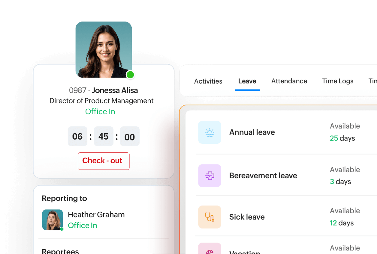 Employee self-service profile and leave balances in Zoho People Plus