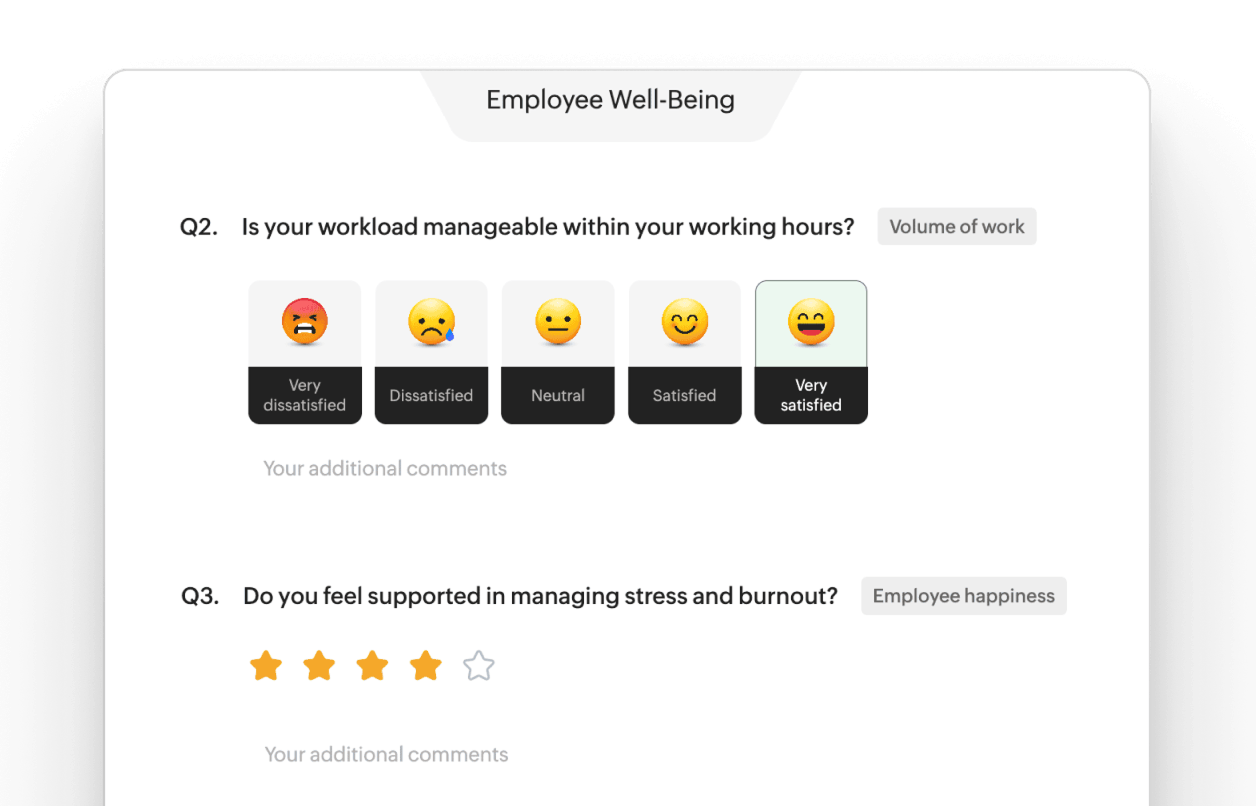 Employee well-being pulse survey in Zoho People Plus