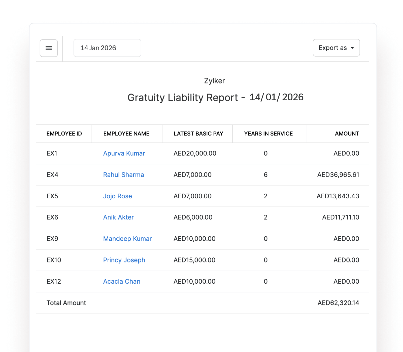 Gratuity calculation screenshot