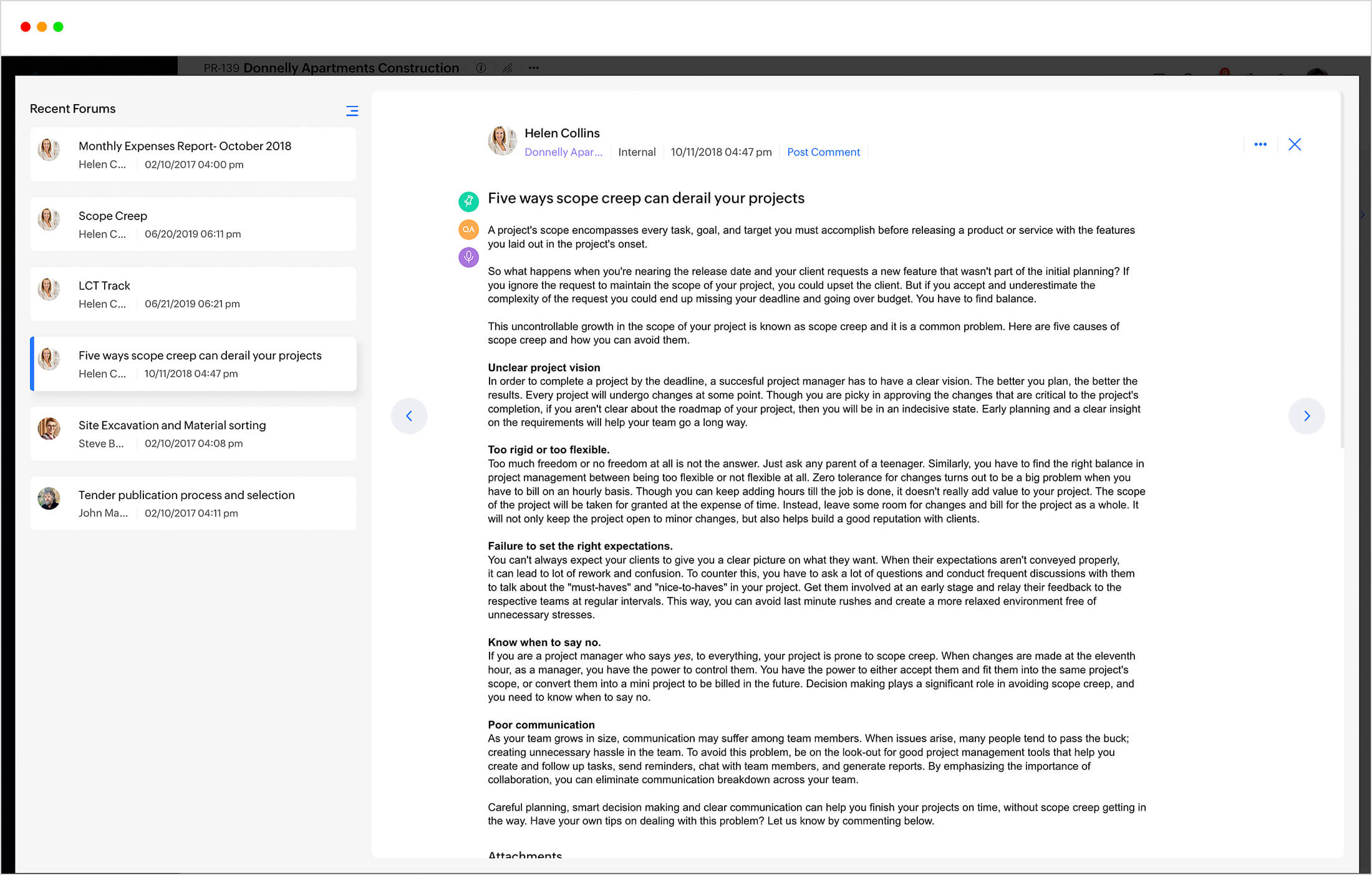 Discuta proyectos y tareas en foros