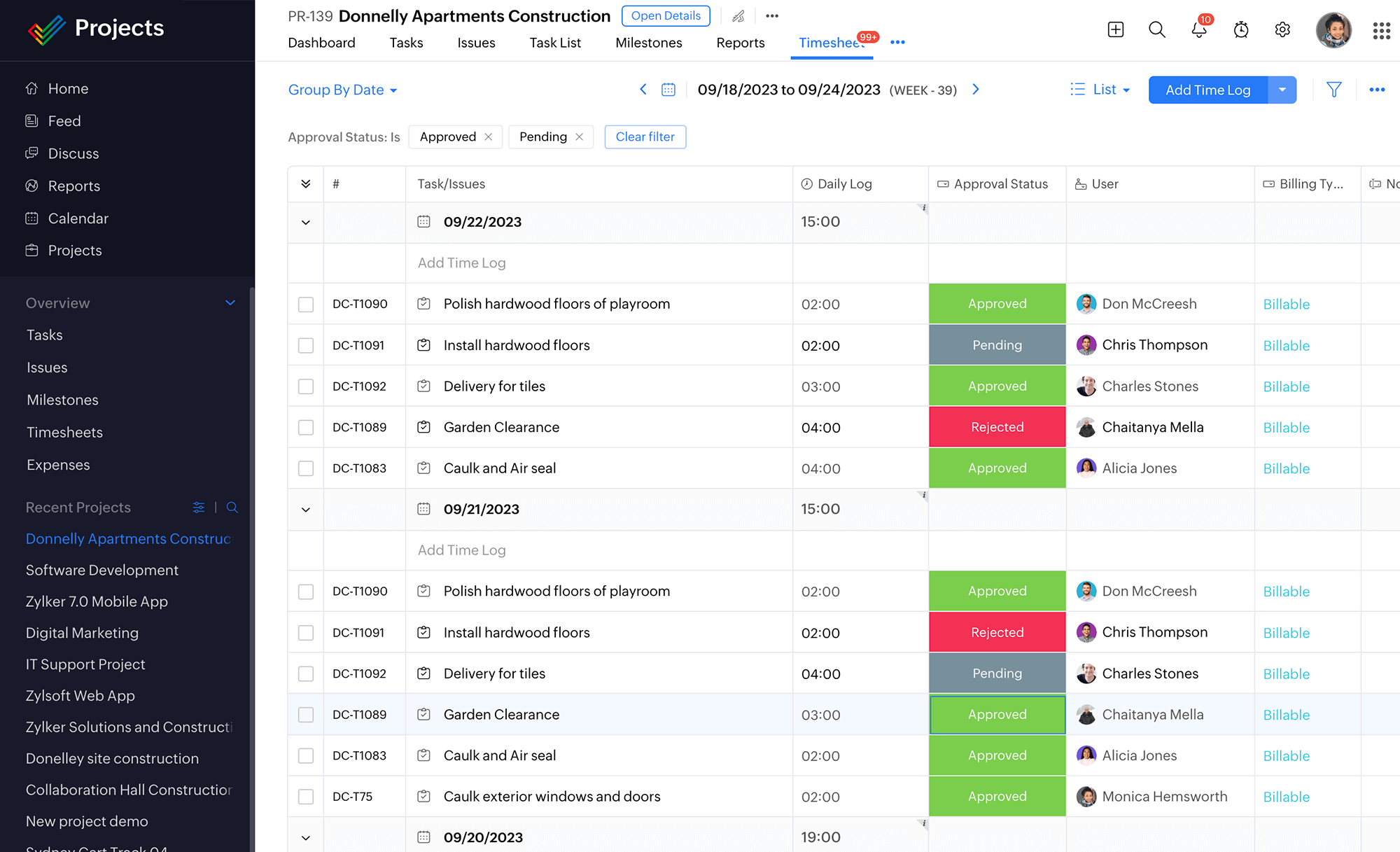 Bảng chấm công - Zoho Projects