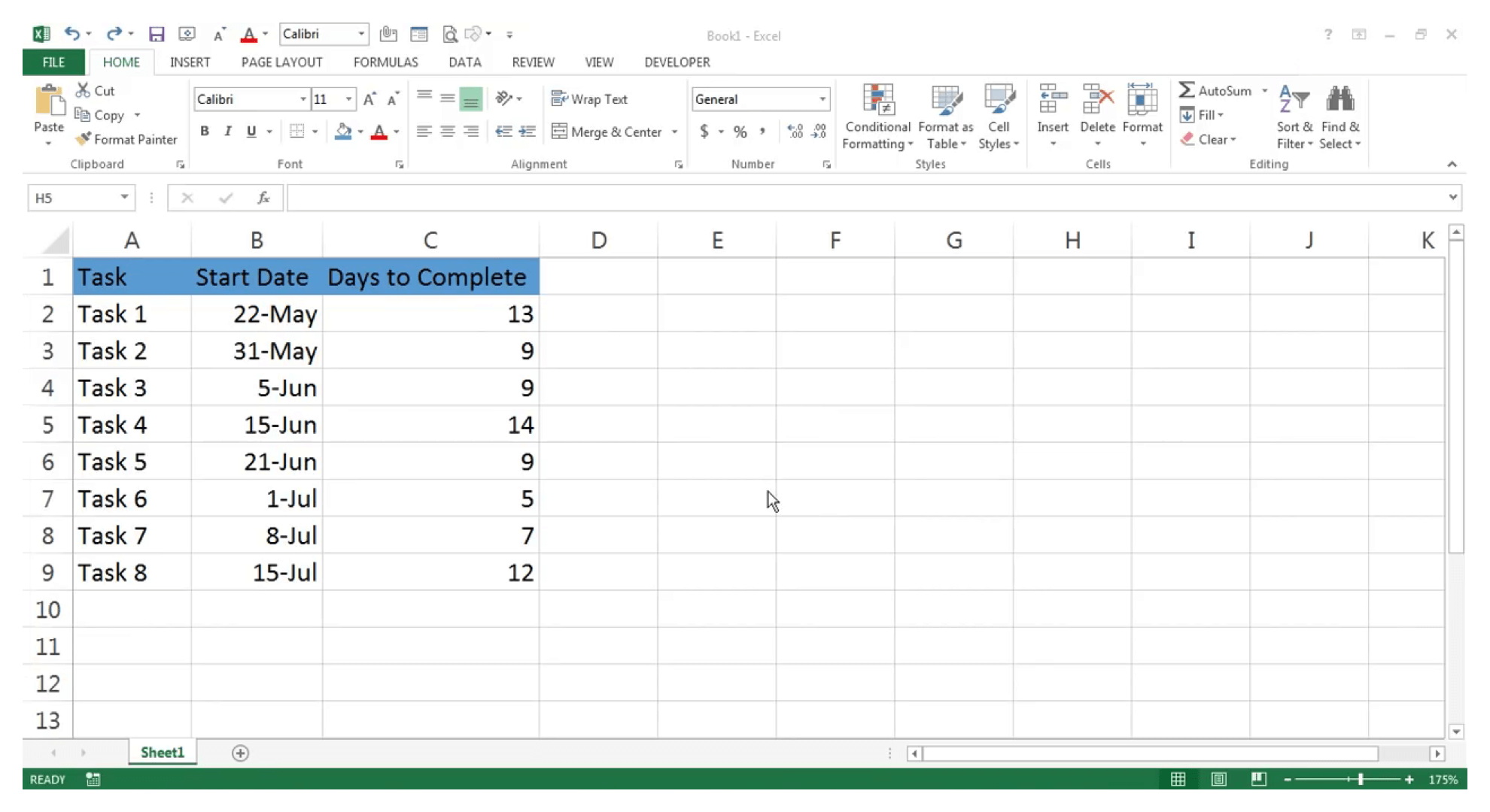 Diagramma di Gantt in Excel