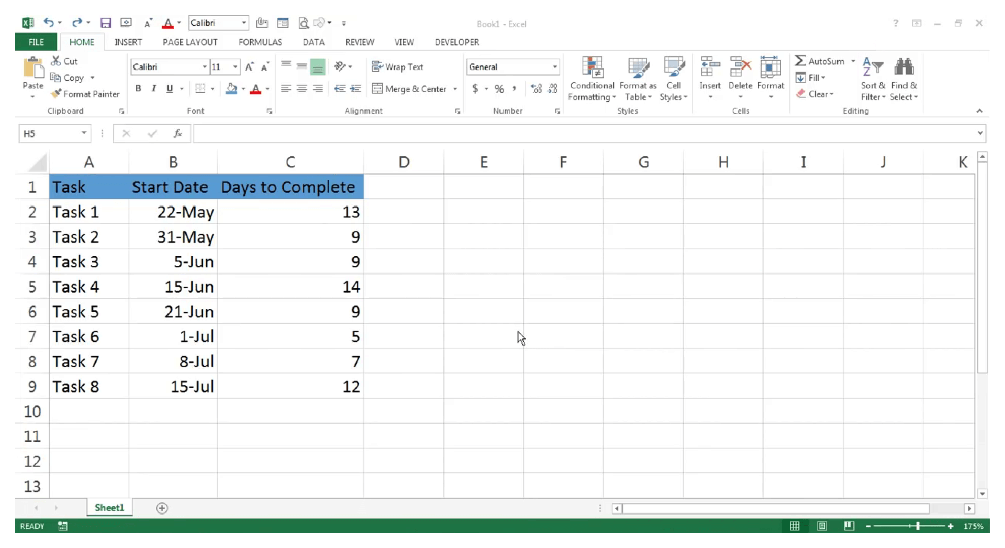 Gantt-grafiek in Excel