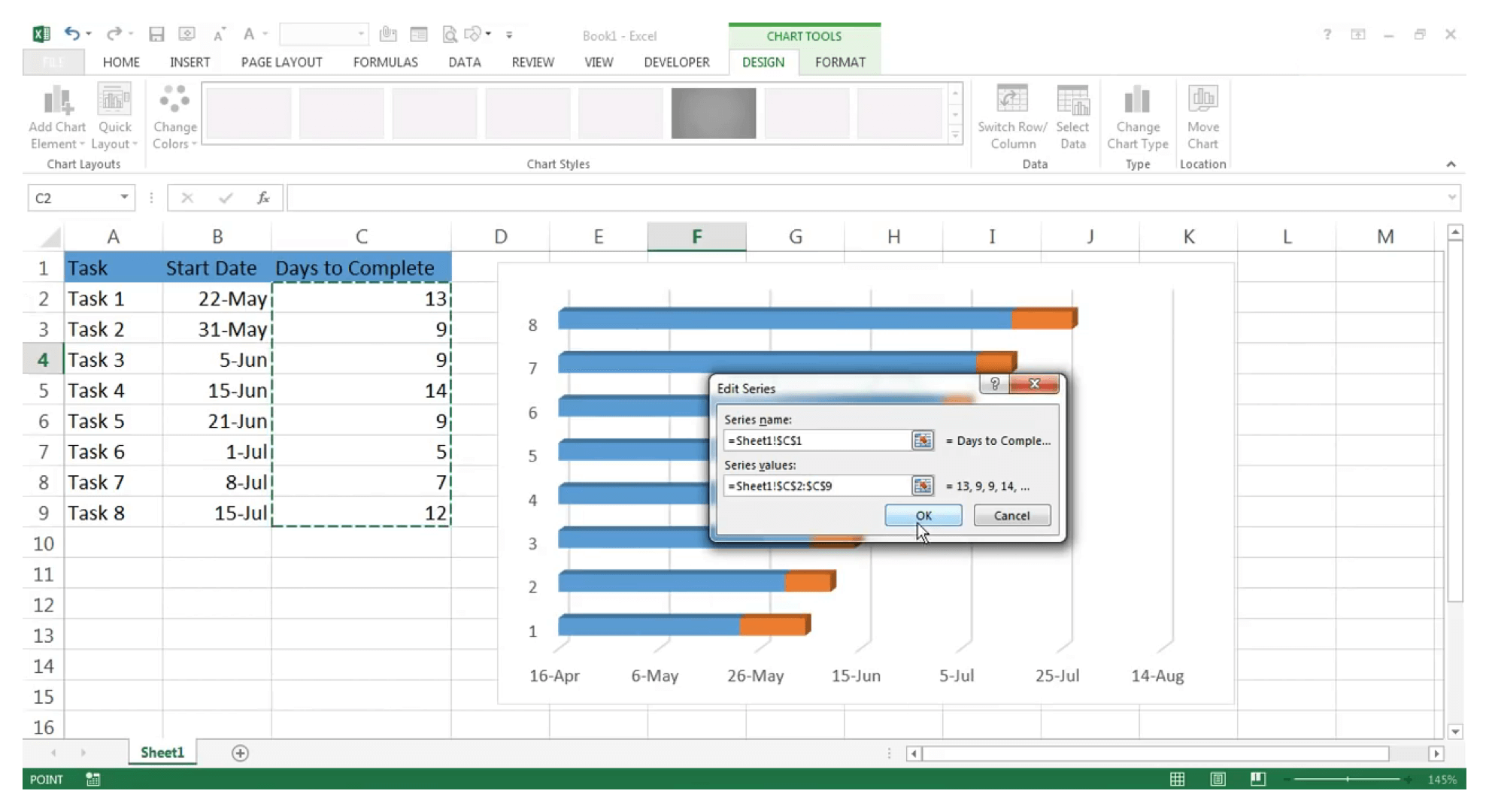 Cách tạo sơ đồ Gantt trong Excel