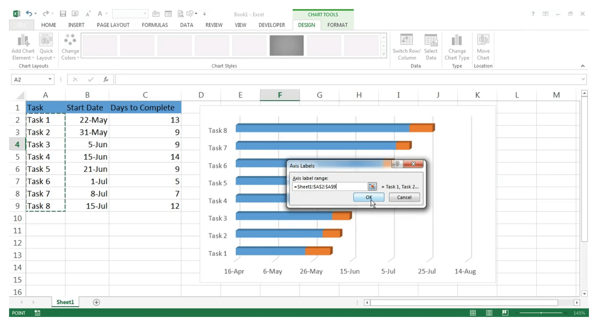 Cara membuat diagram Gantt Excel