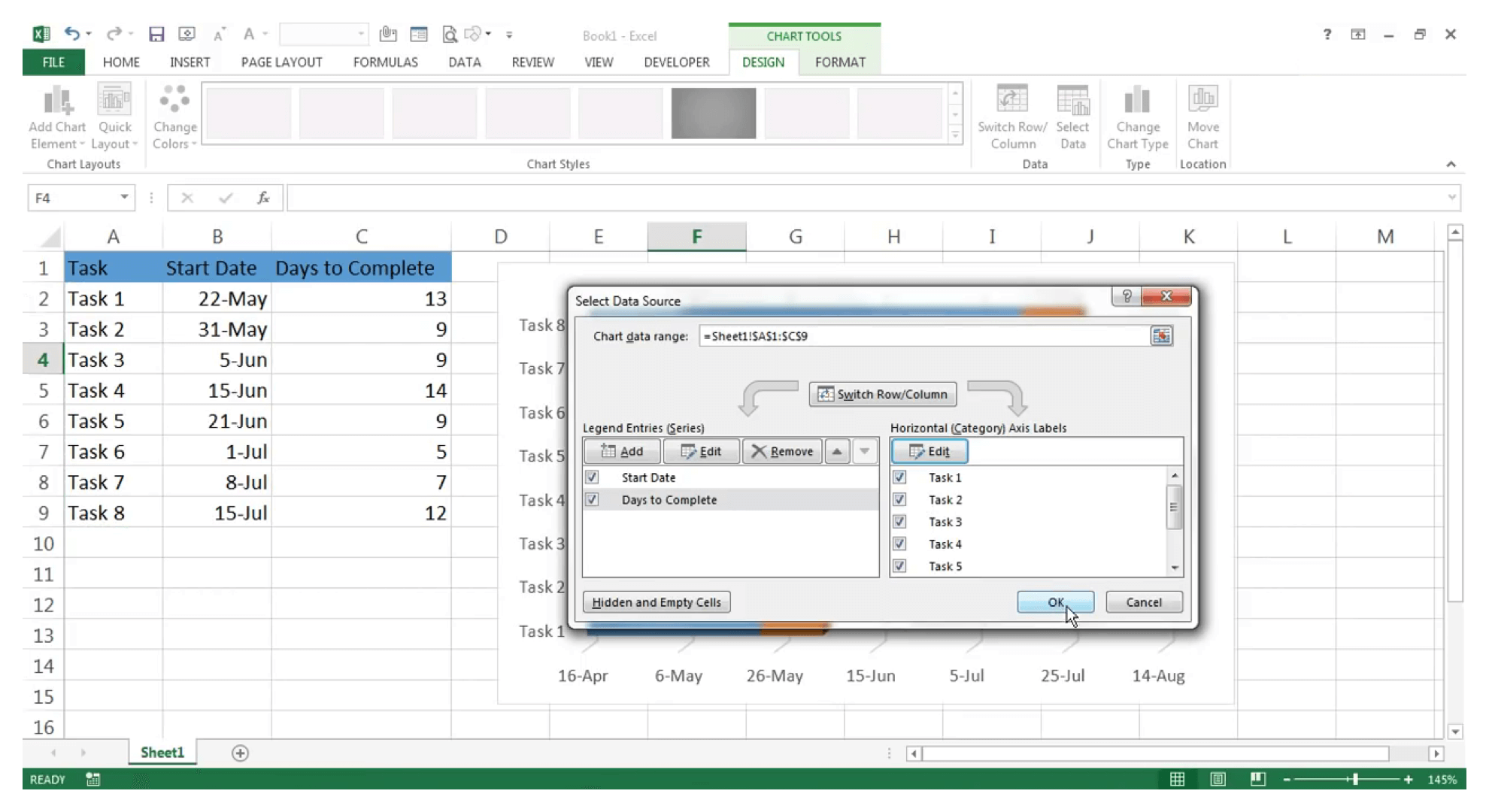 إنشاء مخططات جانت في Excel