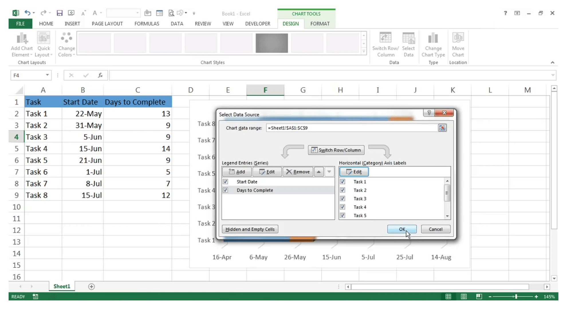 Tạo sơ đồ Gantt trong Excel