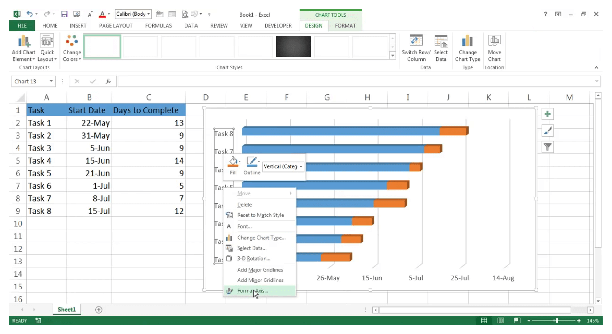 Vorgehensweise zur Erstellung von Gantt-Diagrammen in Excel