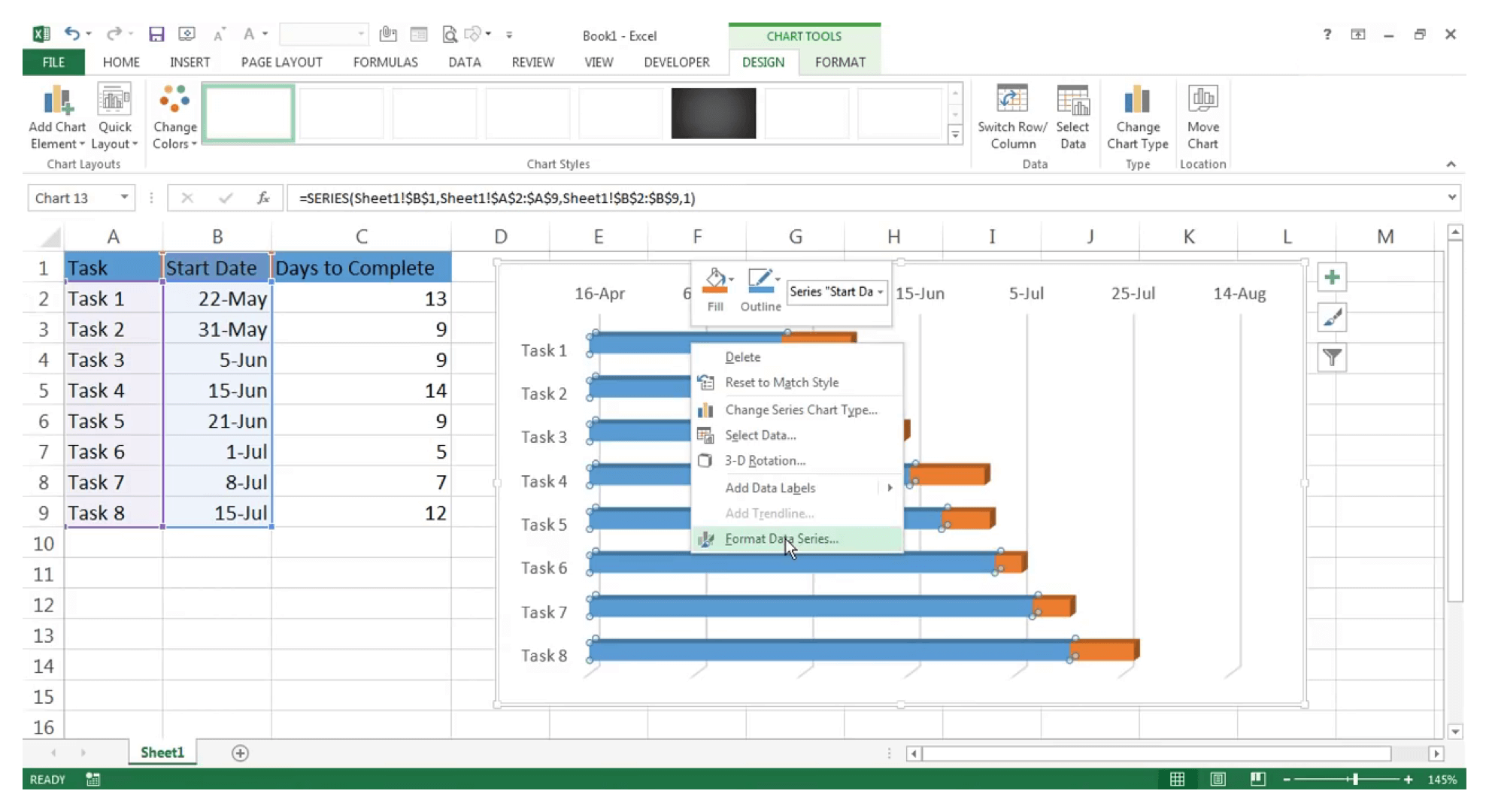 Diagrammes de Gantt sur Excel