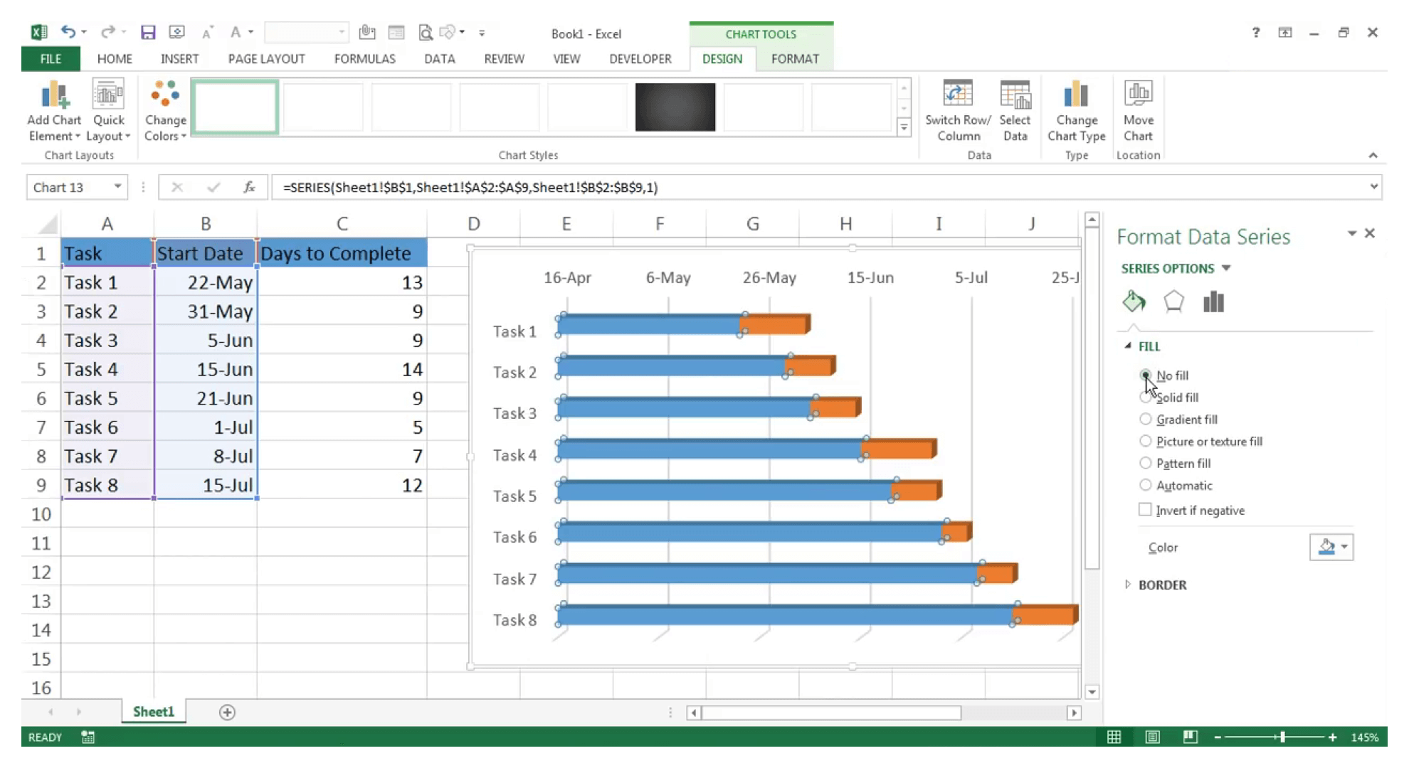 Creazione di un diagramma di Gantt in Excel