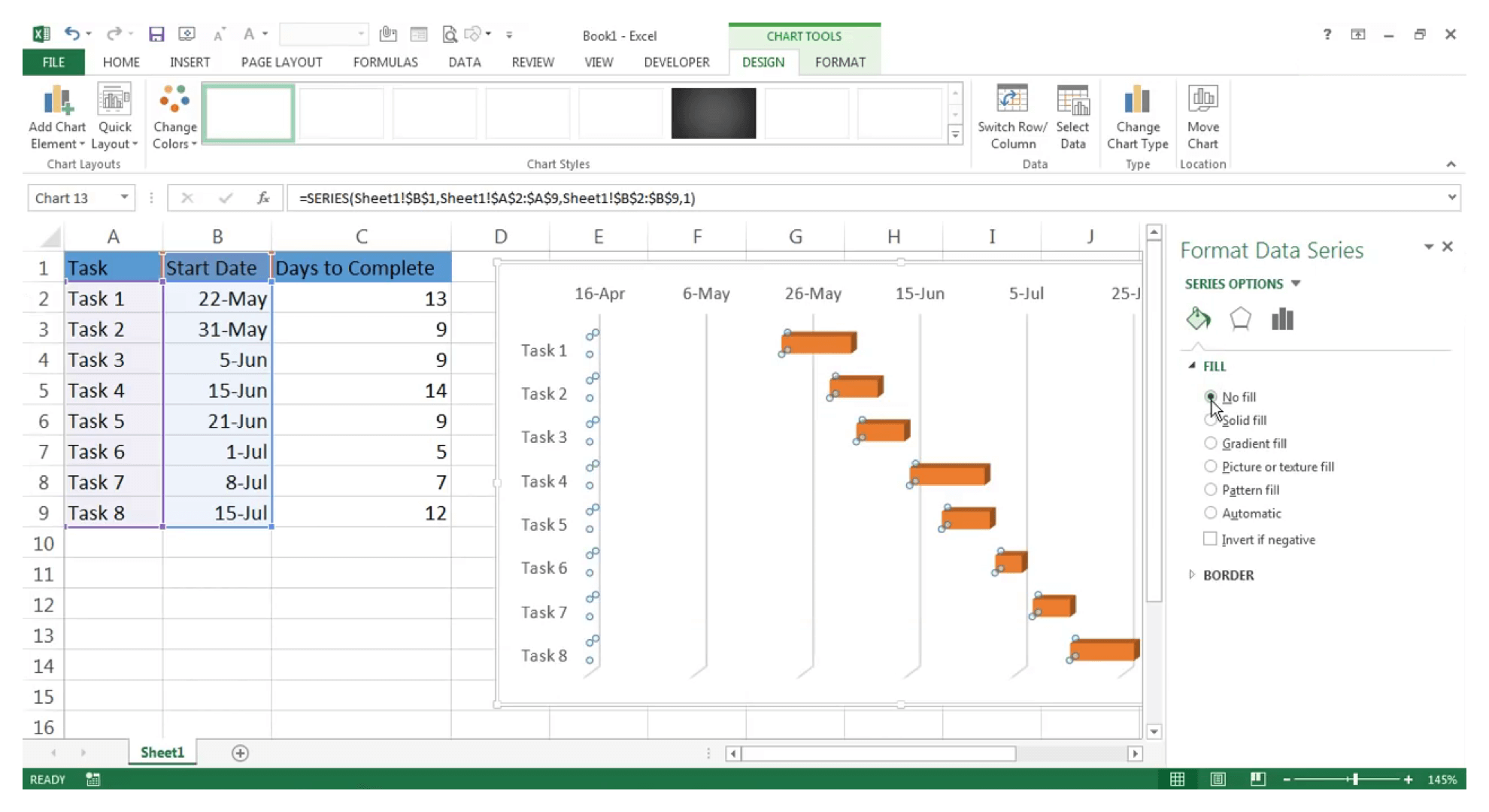 Créer un diagramme de Gantt sur Excel
