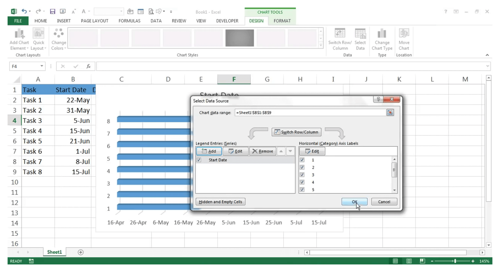Creazione di un diagramma di Gantt in Excel