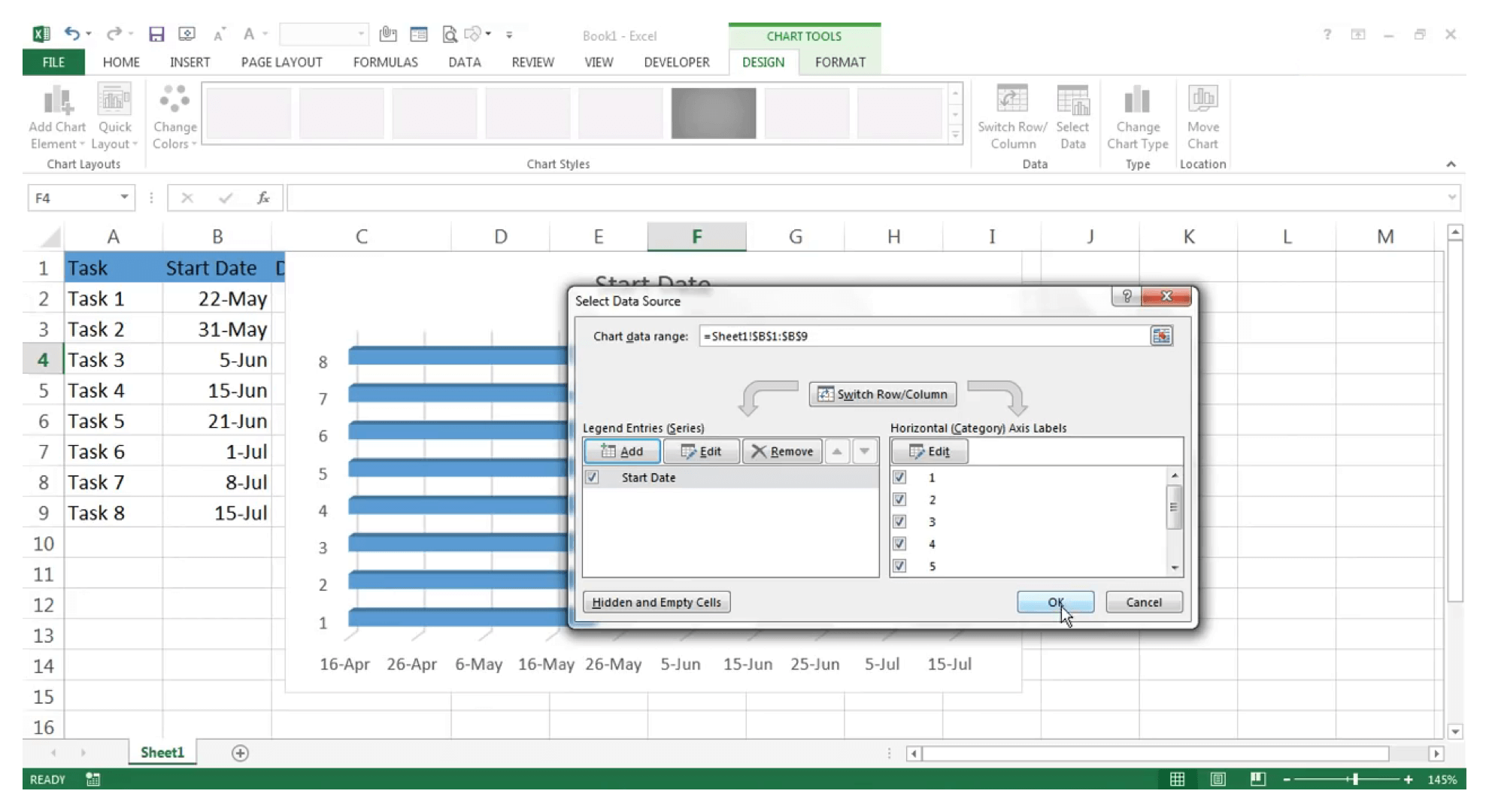 สร้างแผนภูมิแกนต์ใน Excel