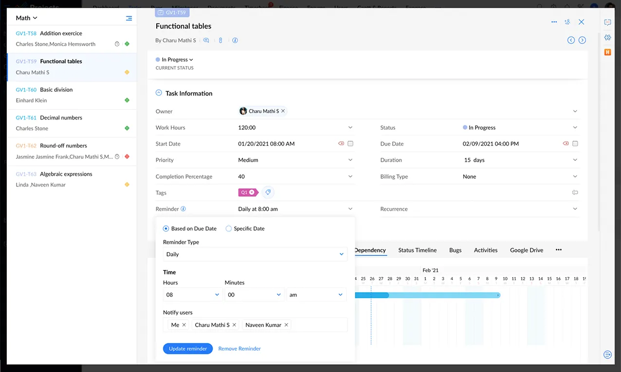 Set up reminders for critical tasks with our task management app