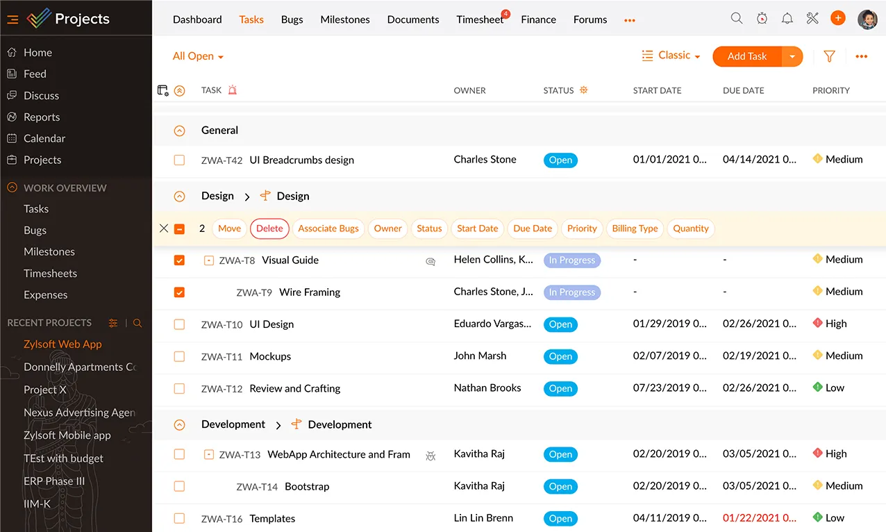 Sistema de gestión de tareas en línea - Zoho Projects