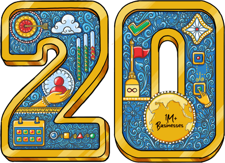 Illustrated numeral twenty marking twenty years of Zoho Projects