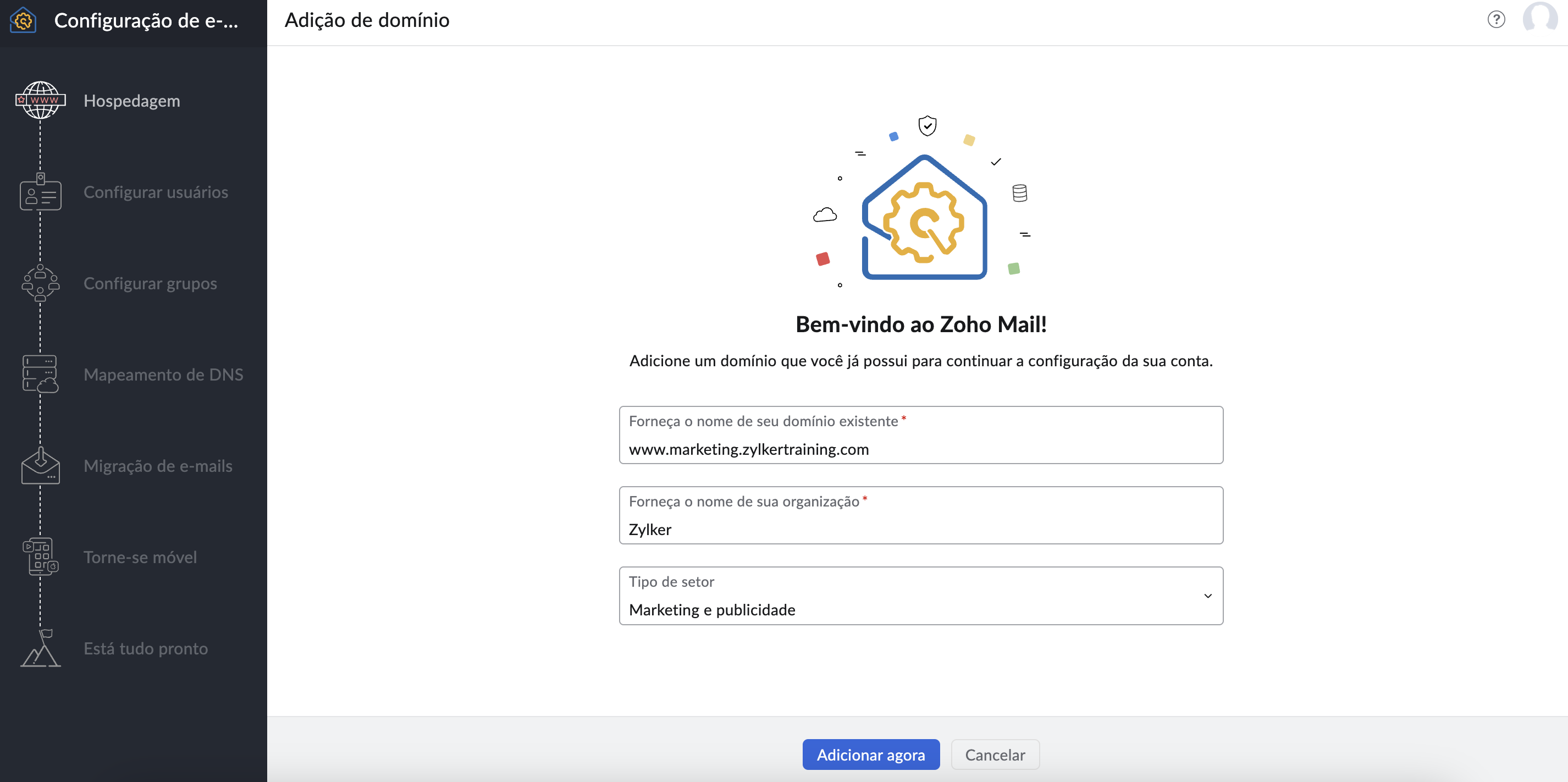 Adicionar seu nome de domínio