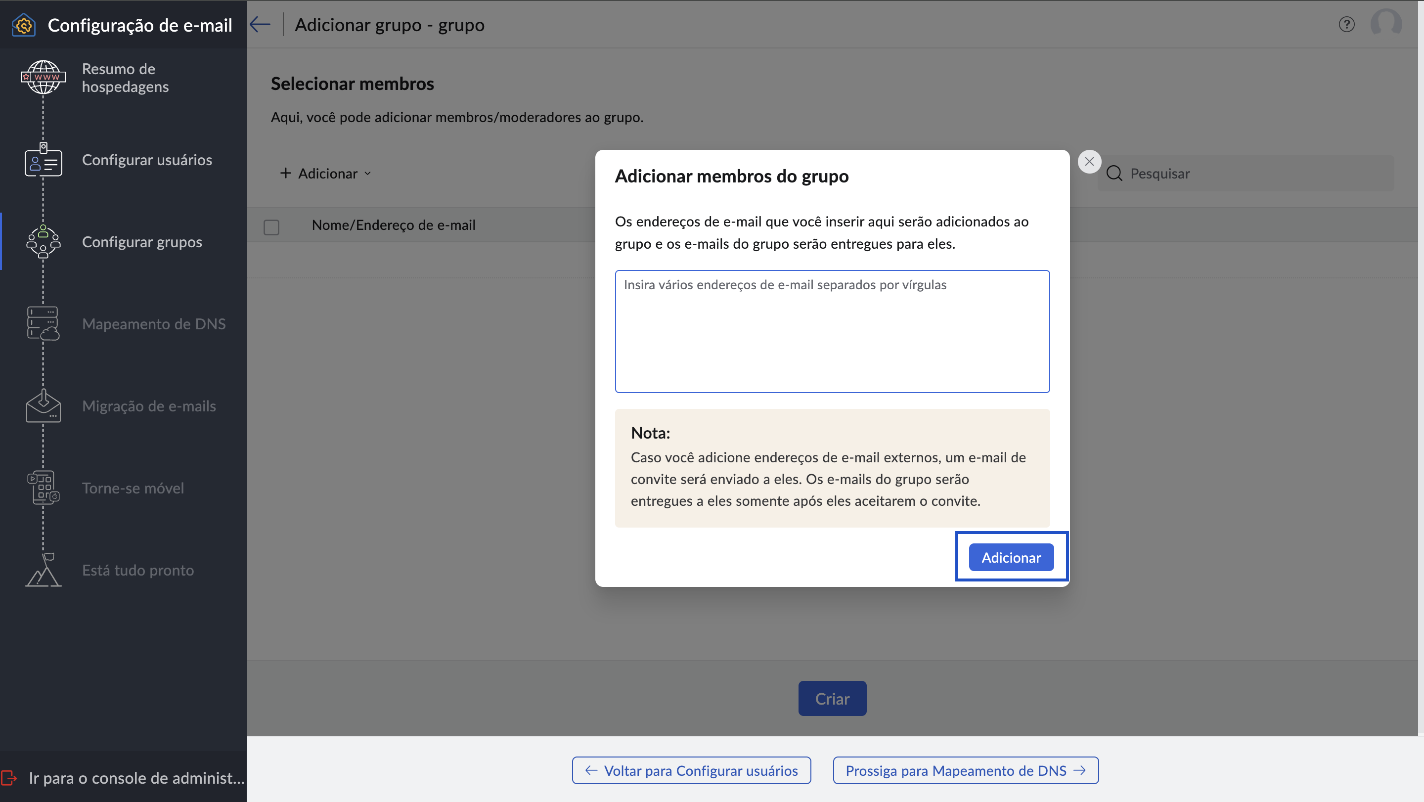Adicionar membros usando endereço de e-mail