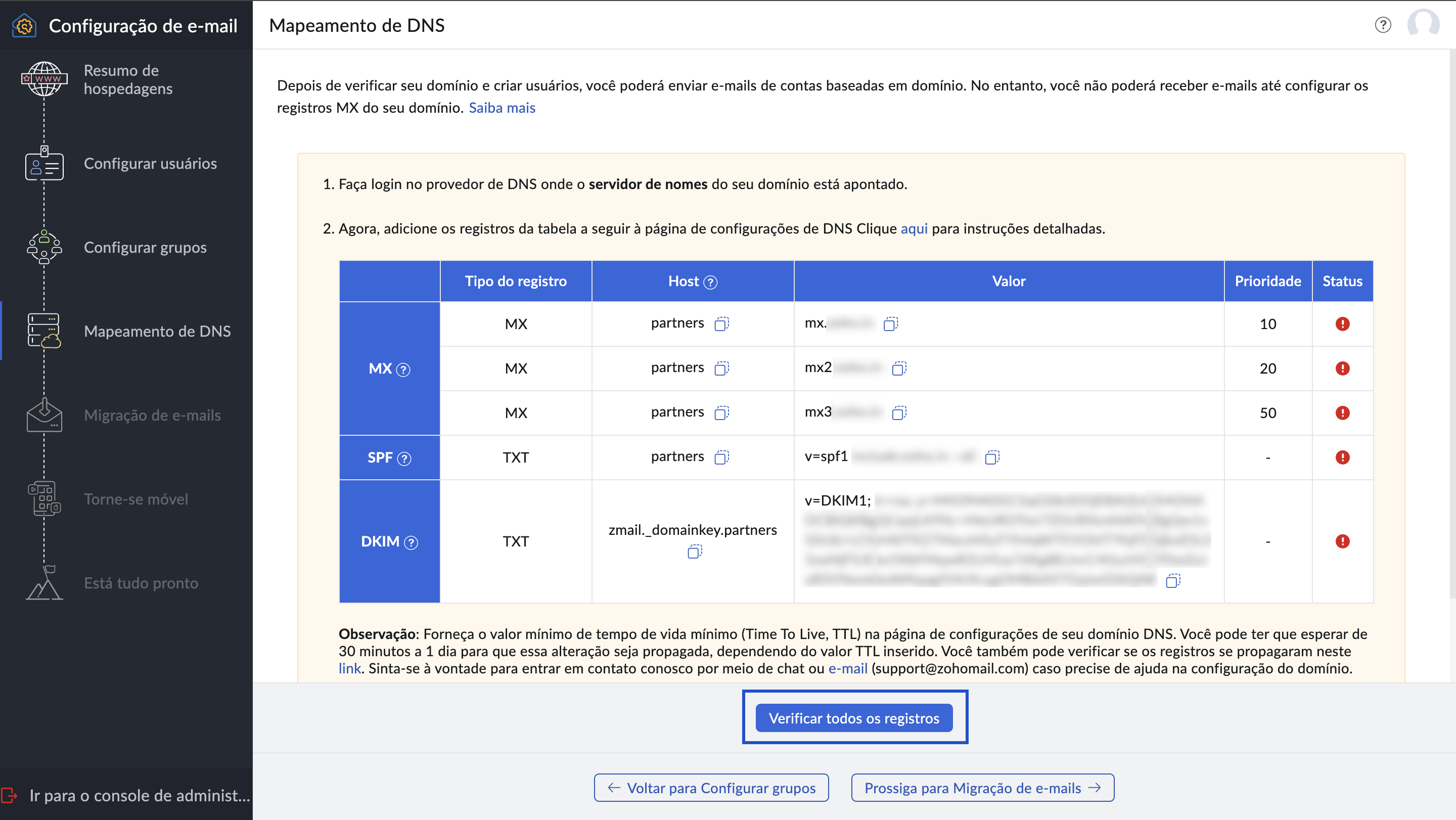 Valores de DNS