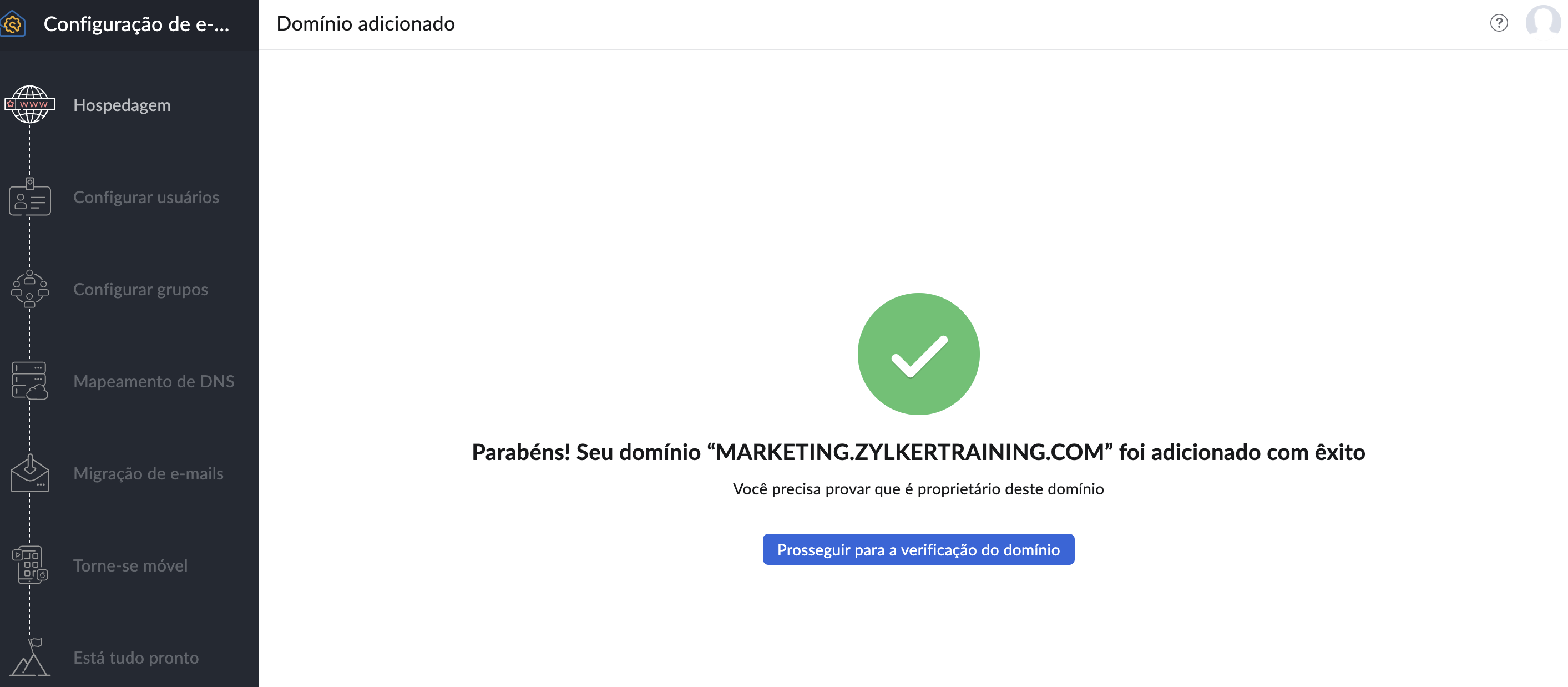 Domínios adicionados com sucesso