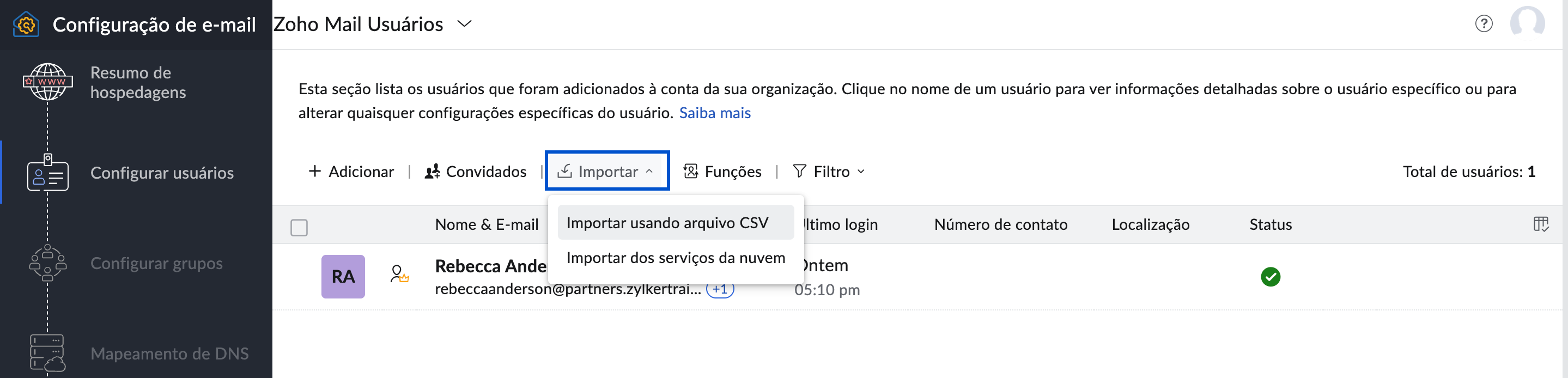 Importar usuários usando arquivo CSV