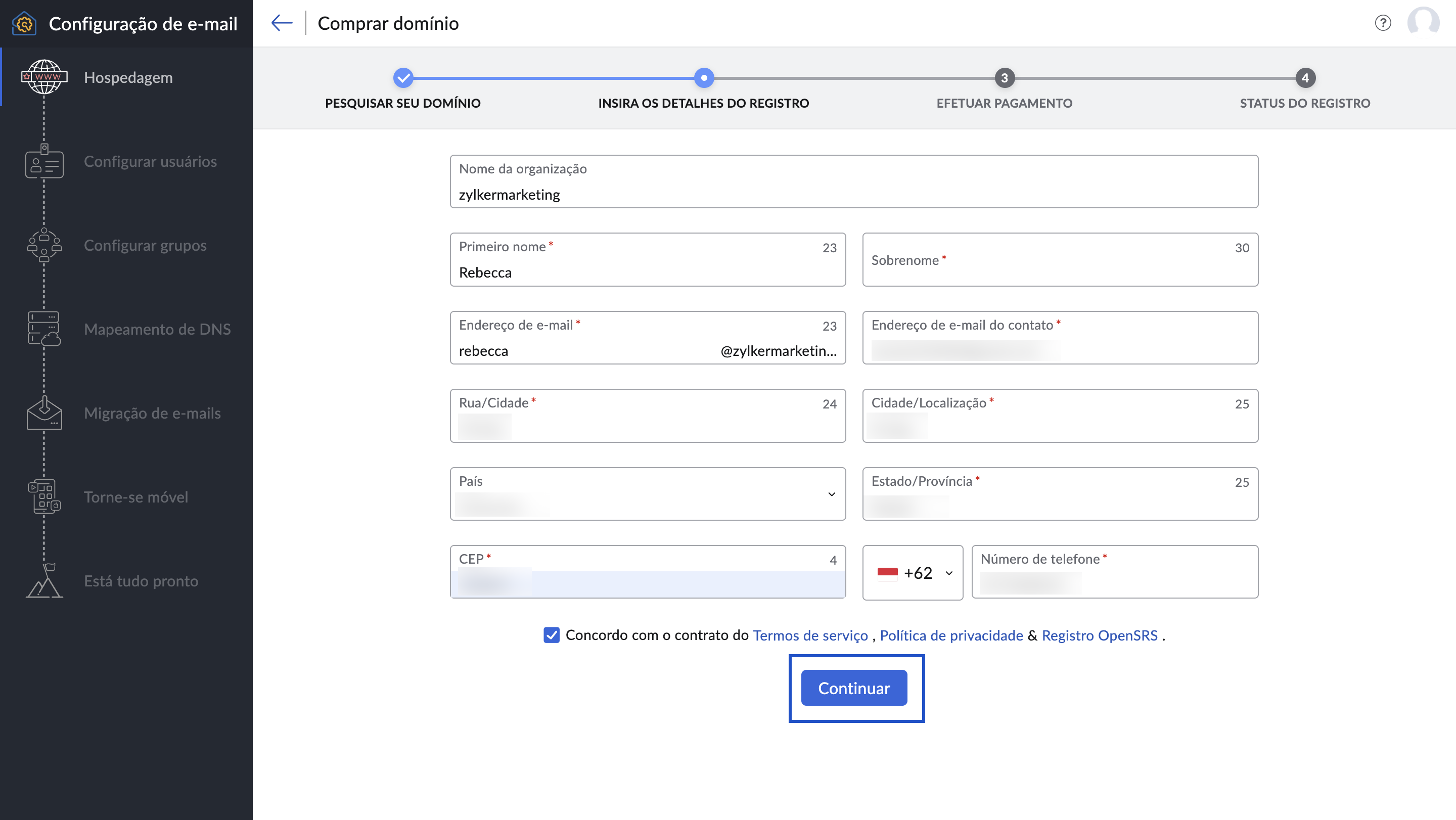 Inserir seus detalhes de registro