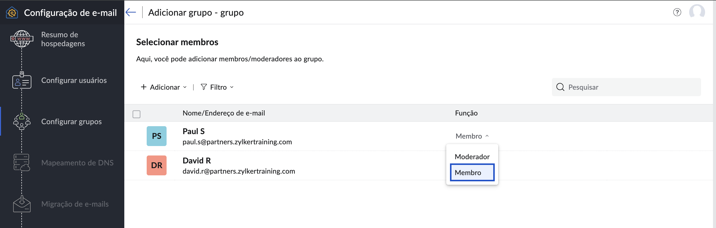 Atribuir/alterar funções dos membros do grupo