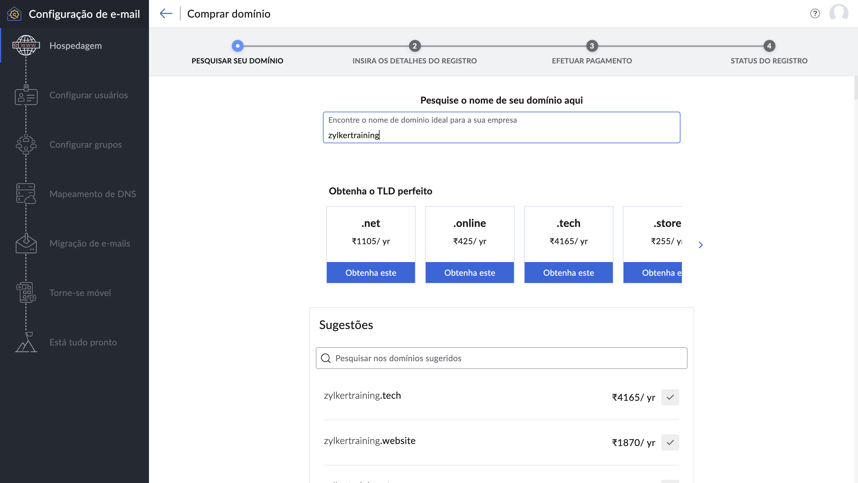 Pesquisar seu domínio