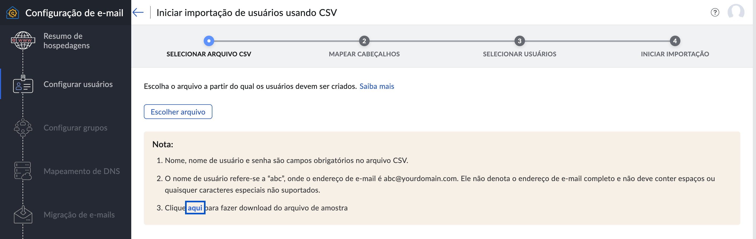 Selecionar arquivo CSV