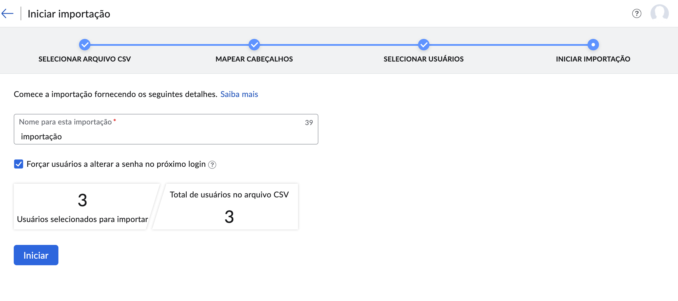 Iniciar importação