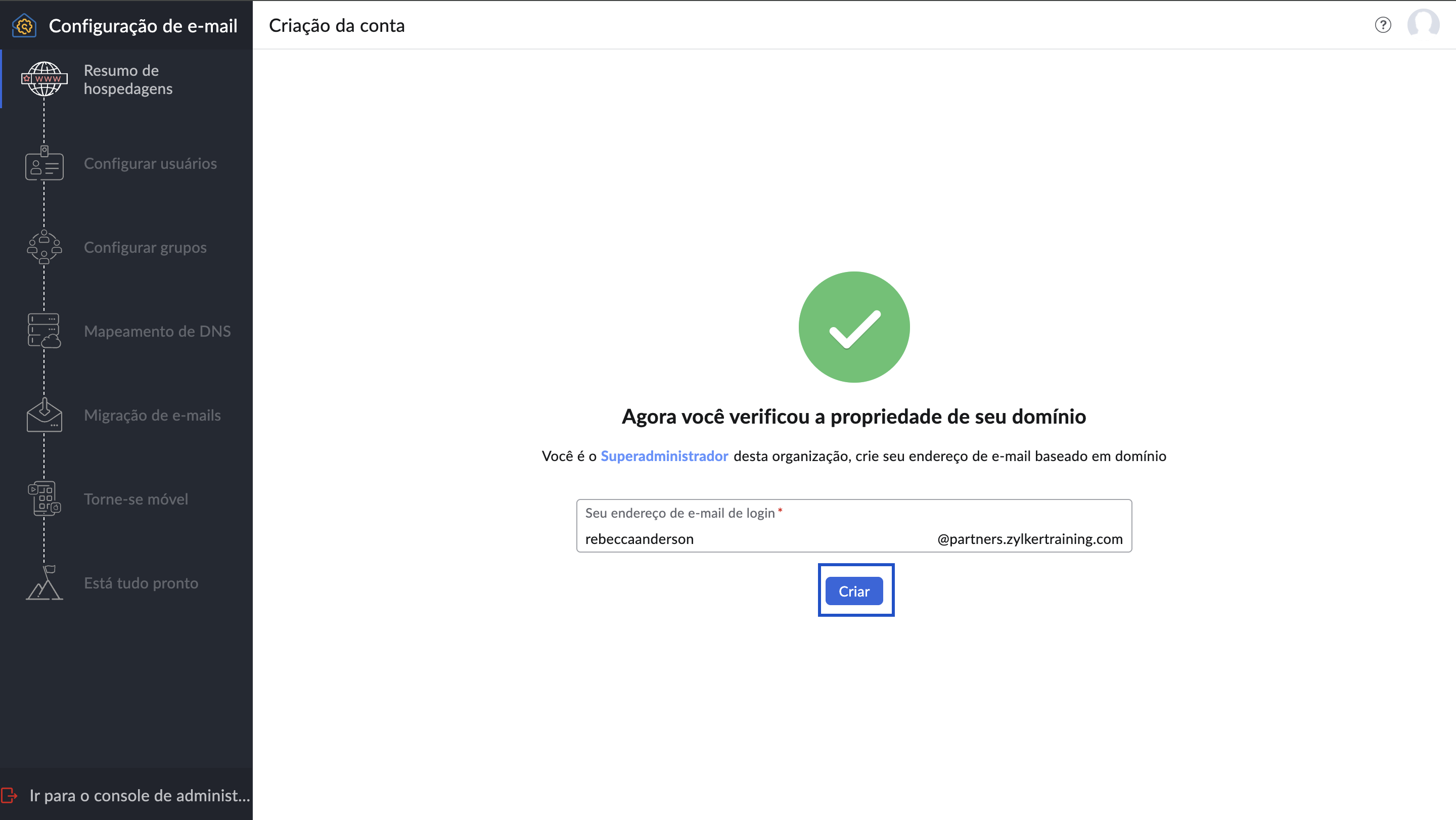 Inserir o endereço de e-mail do superadministrador