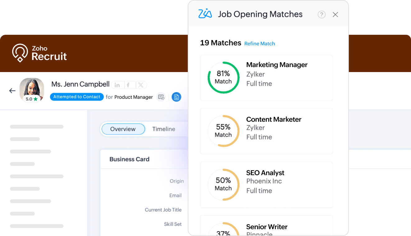 Zia automatically matches referred candidates to the right job roles