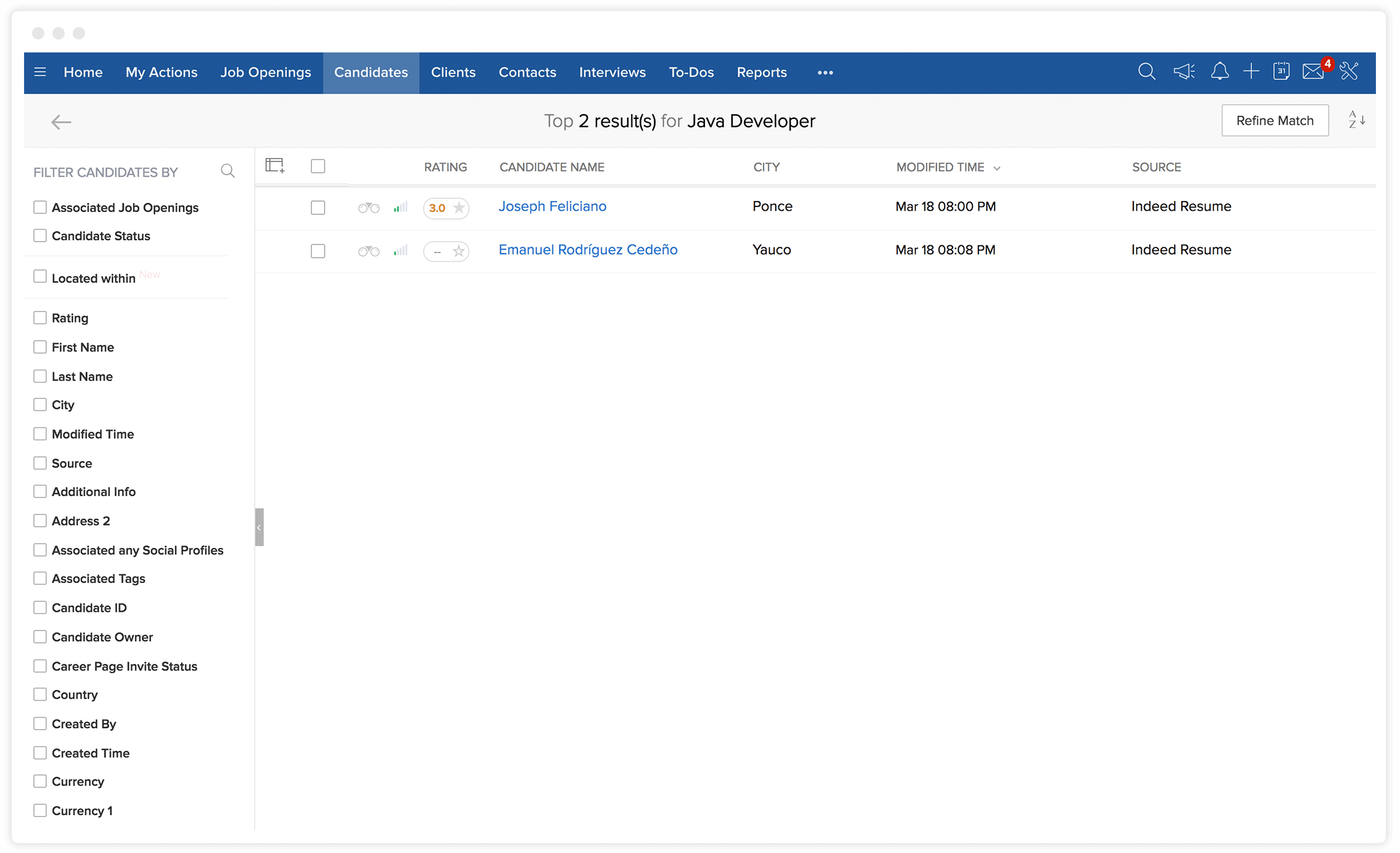 Correspondência de candidatos no software de recrutamento de IA