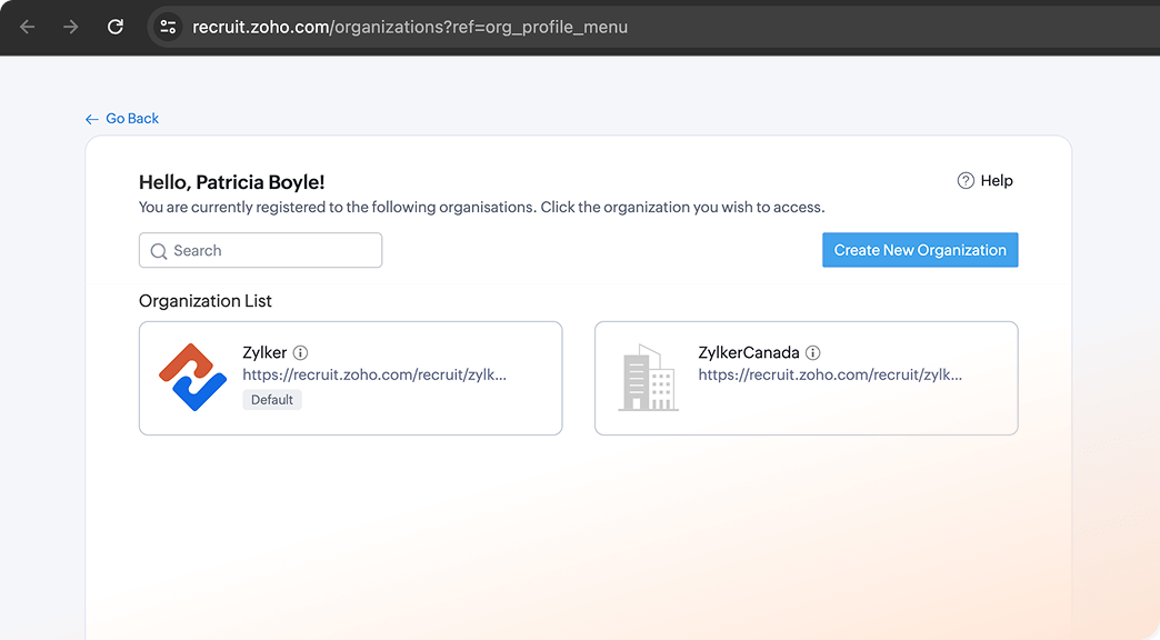Multi-Org helps manage autonomous entities separately inside Zoho Recruit.