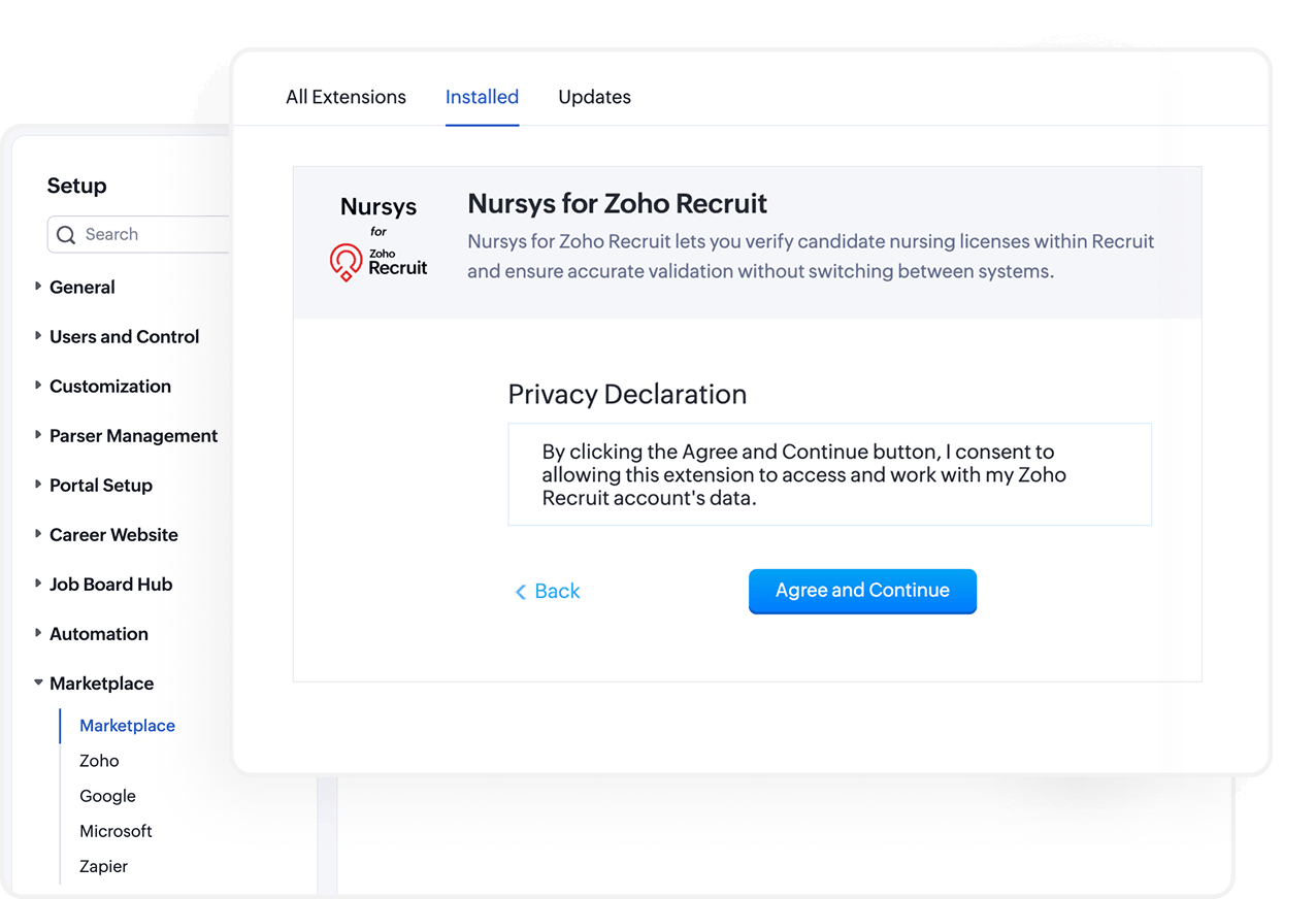 Nursys integration with Zoho Recruit