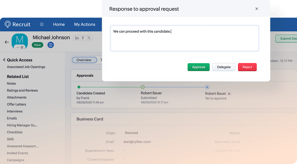 Condition-based offer approvals inside Zoho Recruit.