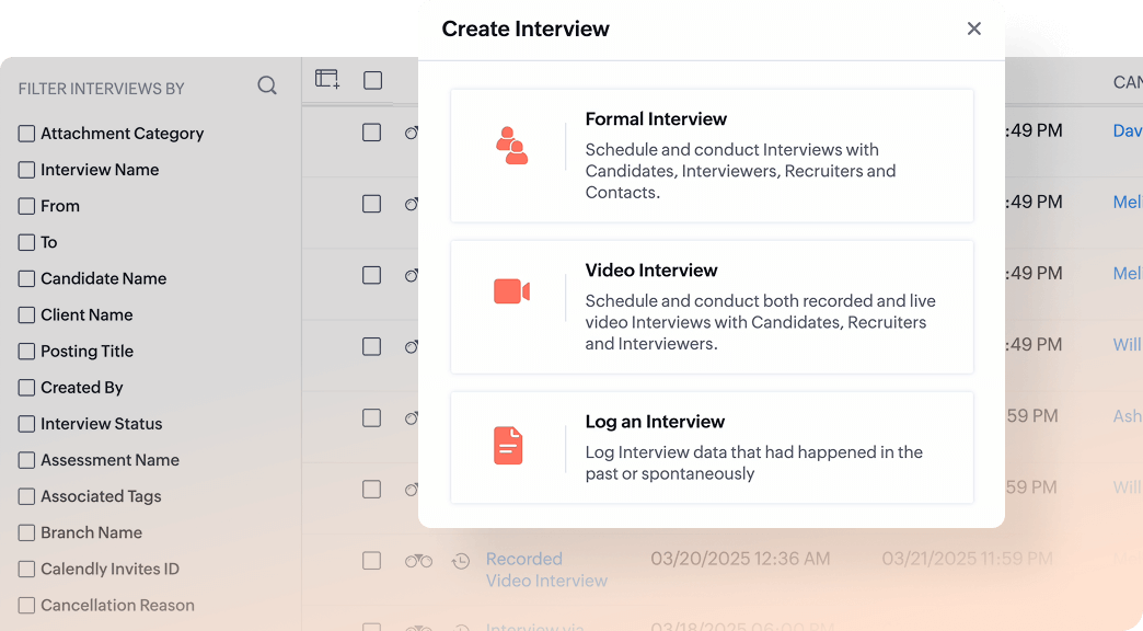 Zoho Recruit offers multiple video interview formats and lets you review recordings with peers.