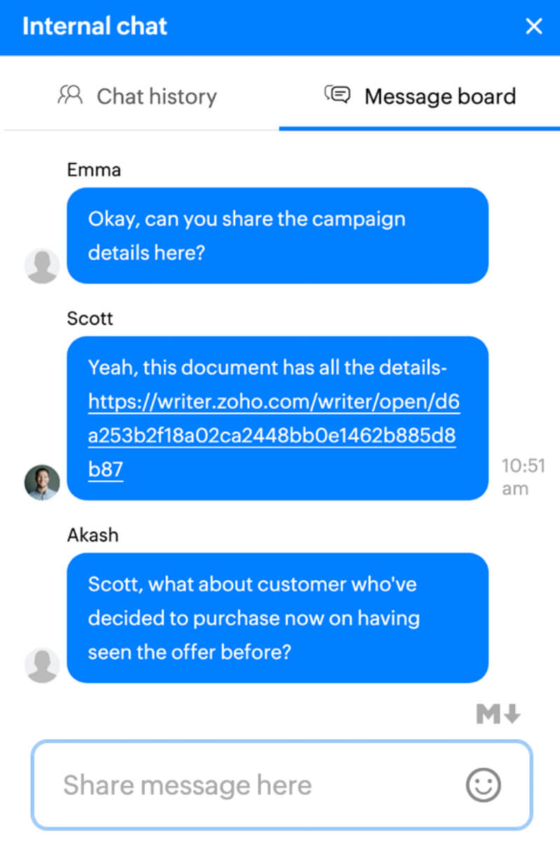 Internal team chat