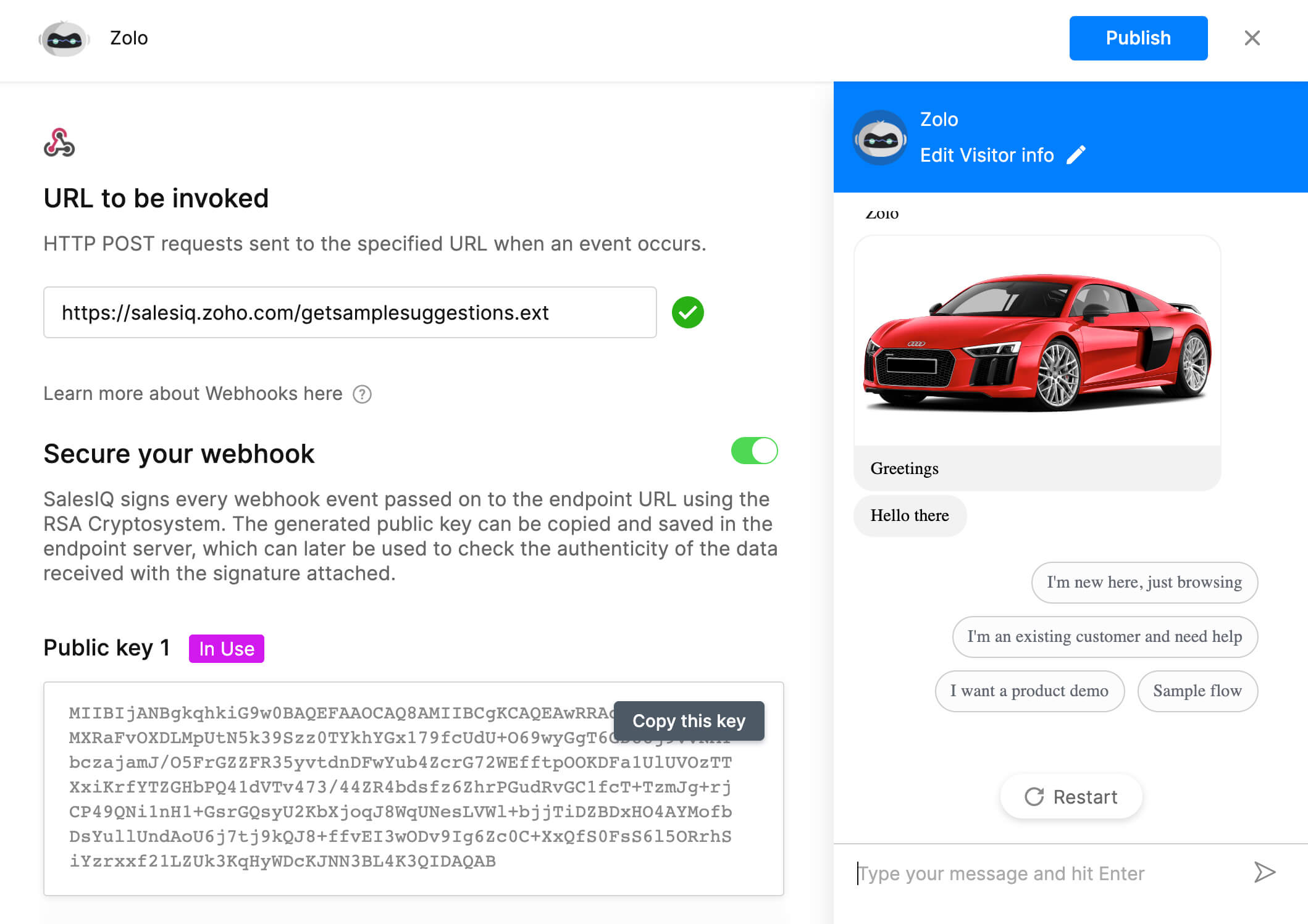 Zobot con tecnologia webhook