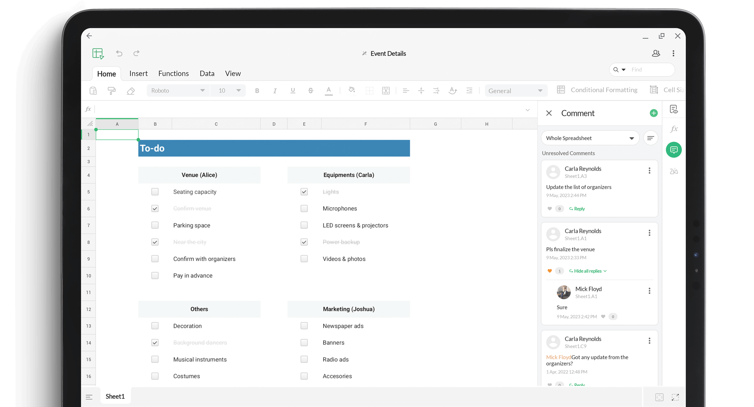 Collaboration in Zoho Sheet