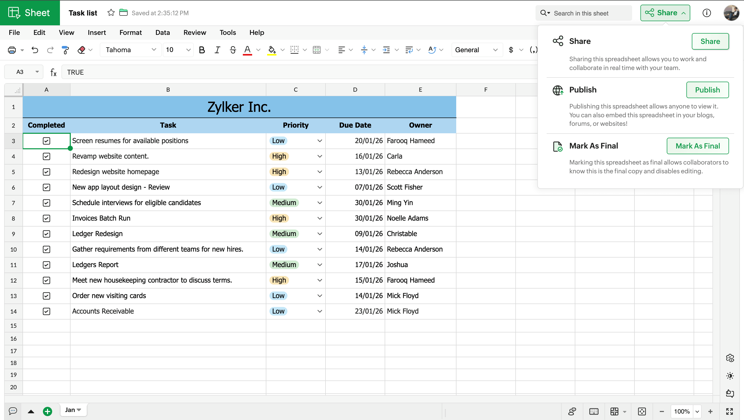 Finalize your spreadsheets