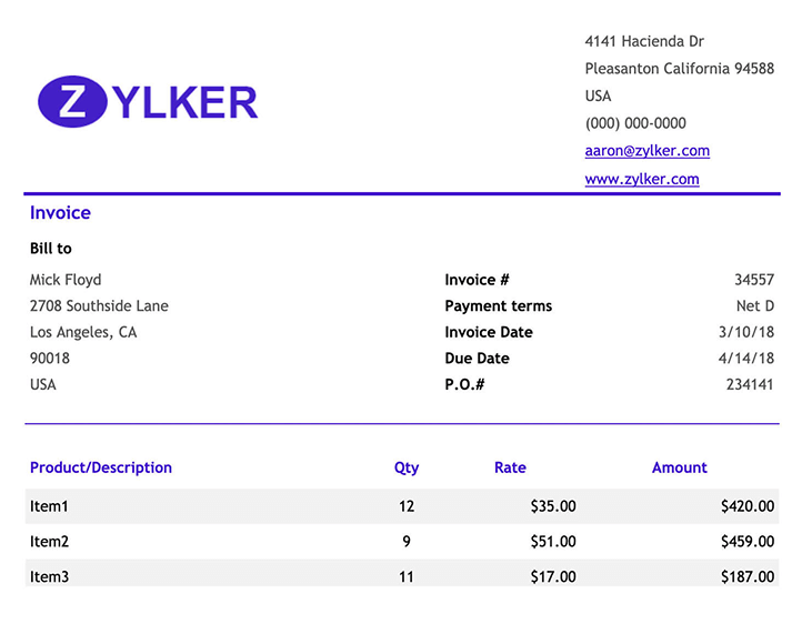 Printable Invoice template preview